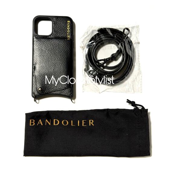 Bandolier Other - Bandolier 11Pro Black Leather iPhone Crossbody Strap Case NEW SET Gold OR Pewter